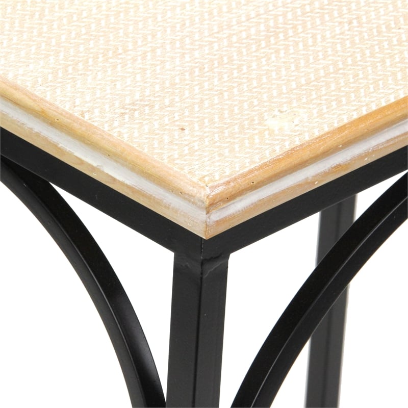 Claudette Set of 2 Rattan Accented Wood & Metal Rectangle Side Tables