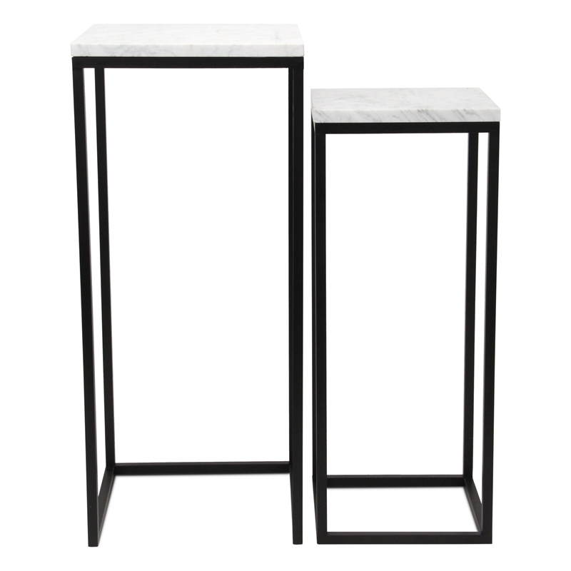Sarrasseau Set of 2 White Marble Square Side Tables