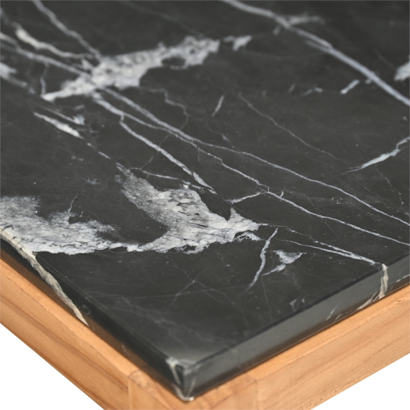 Virael Set of 2 Black Marble Topped Wood Tables