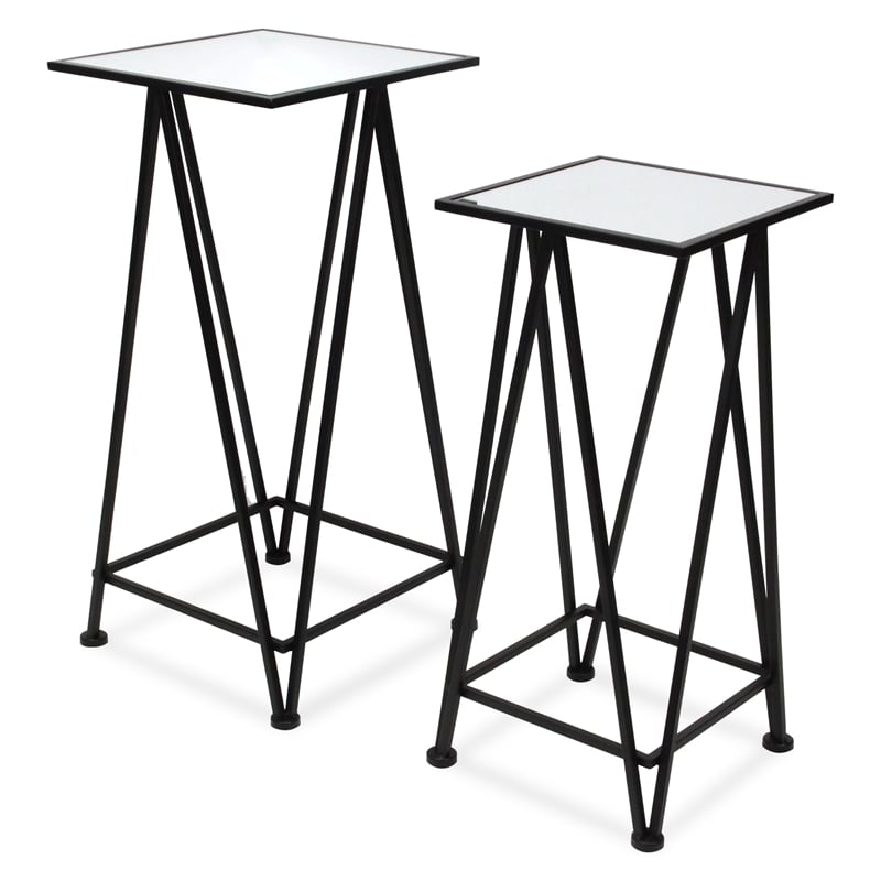 Aeriva Set of 2 Square Metal Modern Tables - Mirror Top - Black