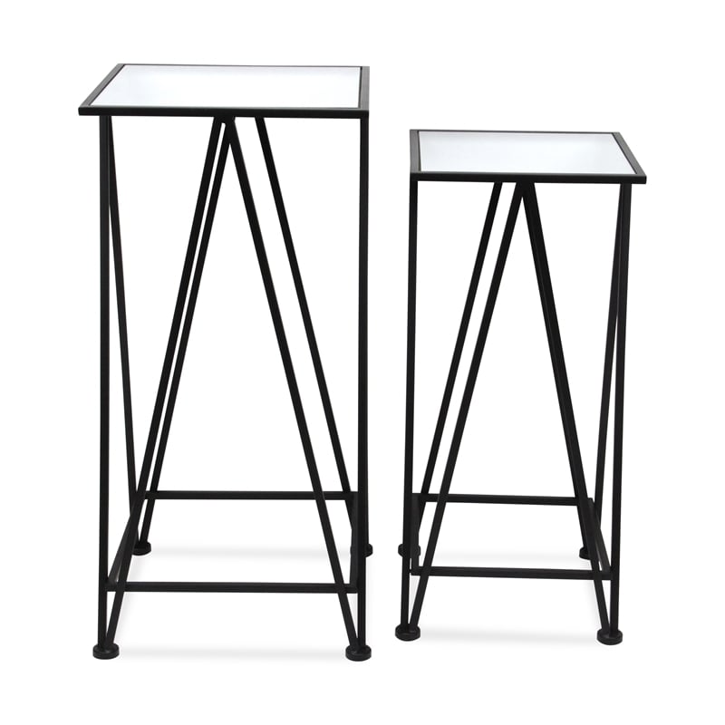 Aeriva Set of 2 Square Metal Modern Tables - Mirror Top - Black