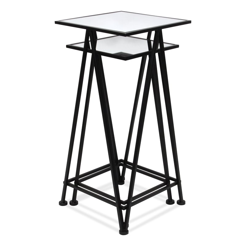Aeriva Set of 2 Square Metal Modern Tables - Mirror Top - Black