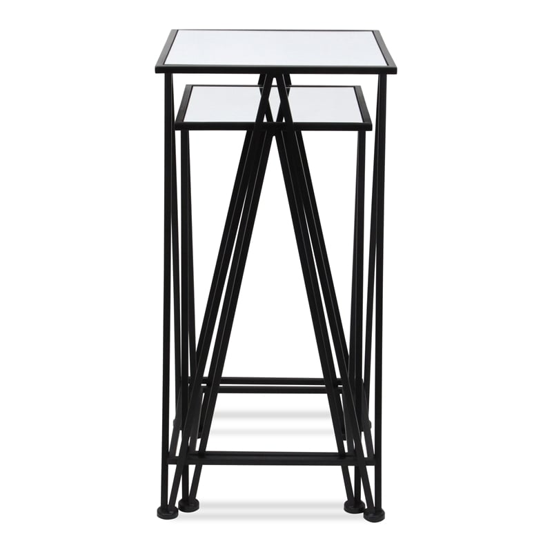 Aeriva Set of 2 Square Metal Modern Tables - Mirror Top - Black