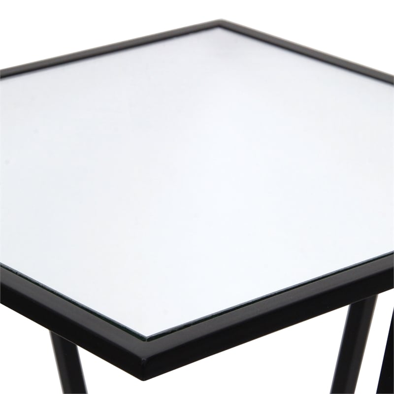 Aeriva Set of 2 Square Metal Modern Tables - Mirror Top - Black