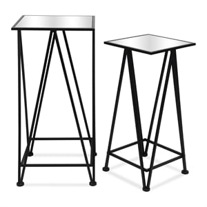 Aeriva Set of 2 Square Metal Modern Tables - Mirror Top - Black