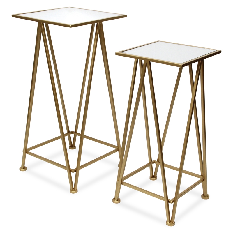 Aeriva Set of 2 Square Metal Modern Tables - Mirror Top - Gold