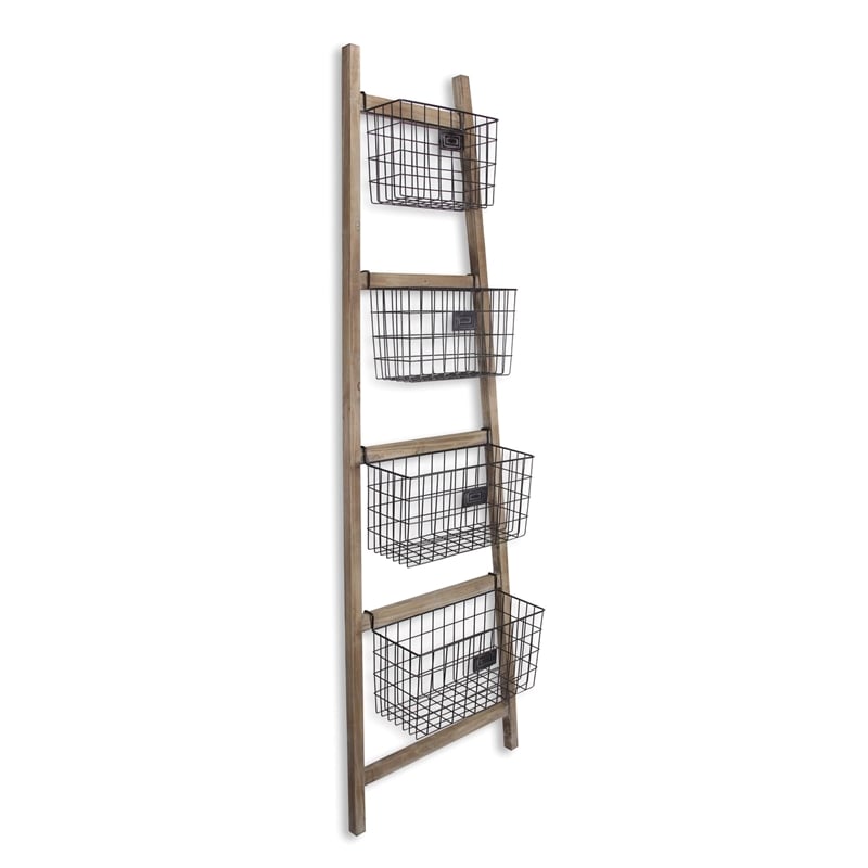 Saffon Wood Storage Ladder 4 Basket Tiers