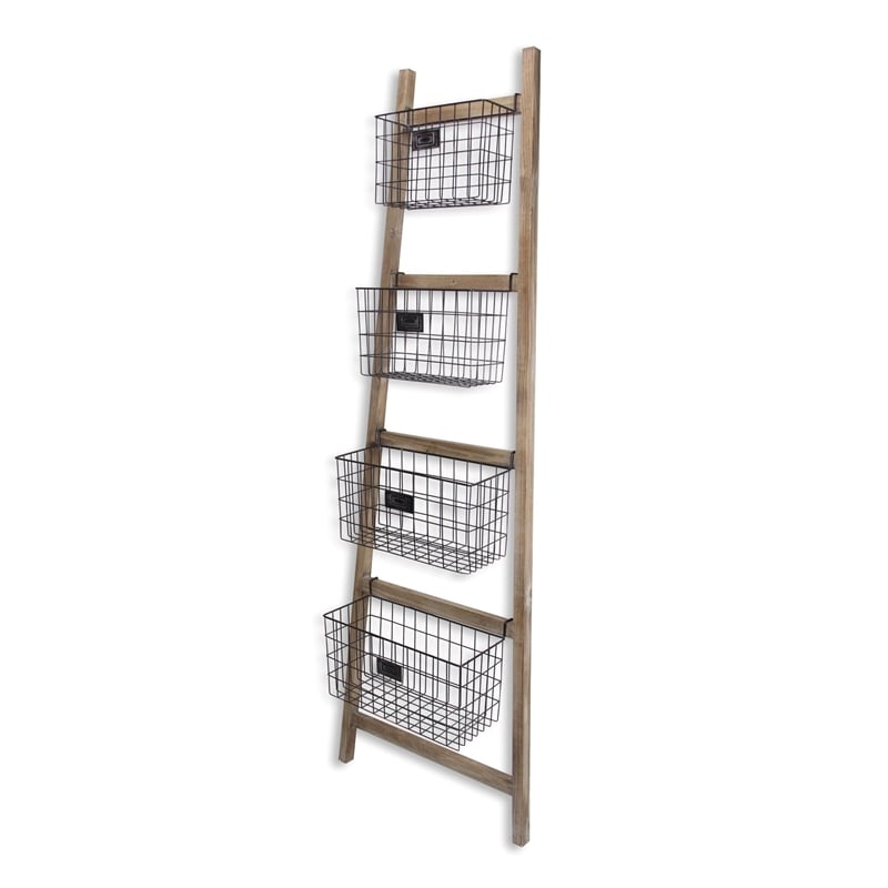 Saffon Wood Storage Ladder 4 Basket Tiers