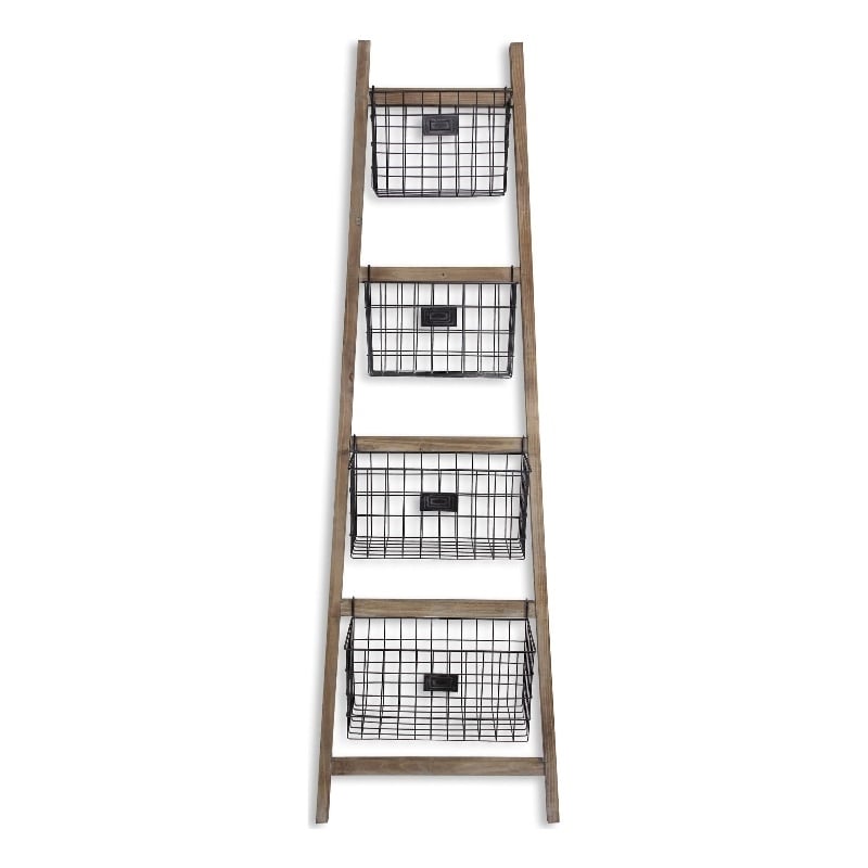 Saffon Wood Storage Ladder 4 Basket Tiers