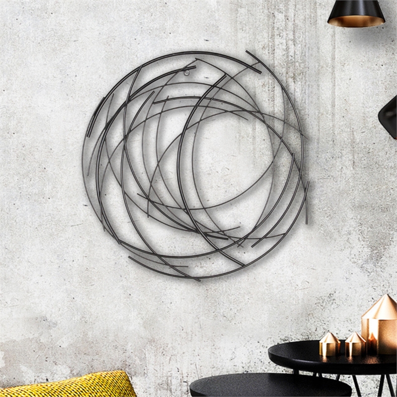 Denine Small Abstract Round Wall Art - Black