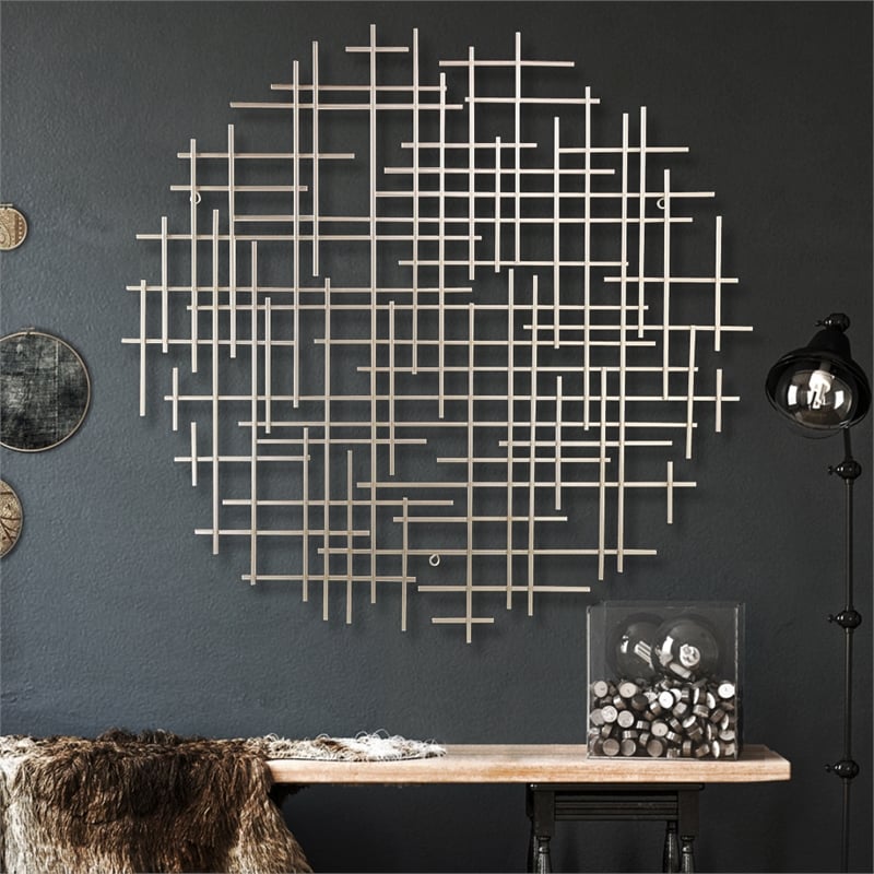 Iquara Large Round Metal Wall Art - Silver