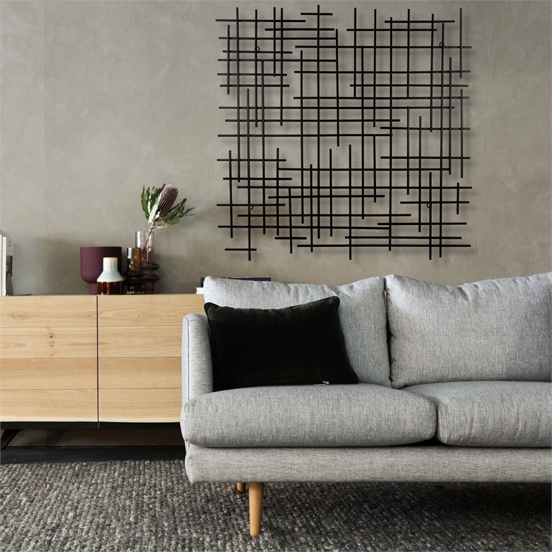 Iquara Large Square Metal Wall Art - Black