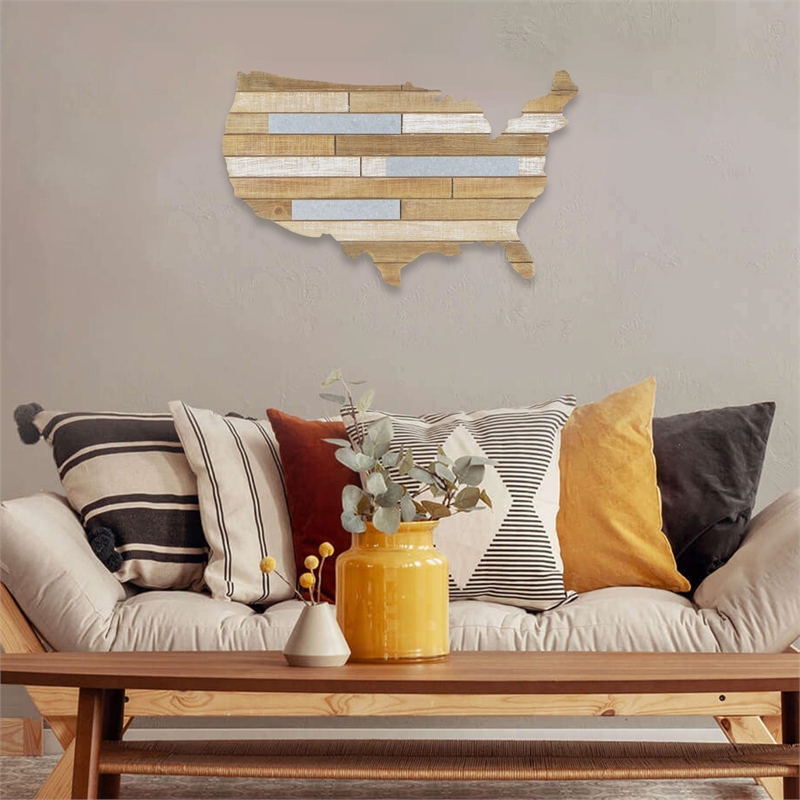 Tellur Wood & Metal USA Map Wall Art - 23.5
