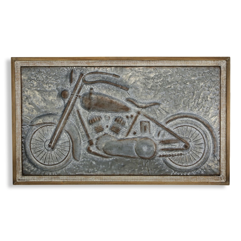 Fiore Wood Framed Metal Motorcycle Wall Decor