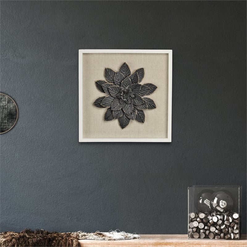 Vita Framed Elegant Black Flower on Brown Frame