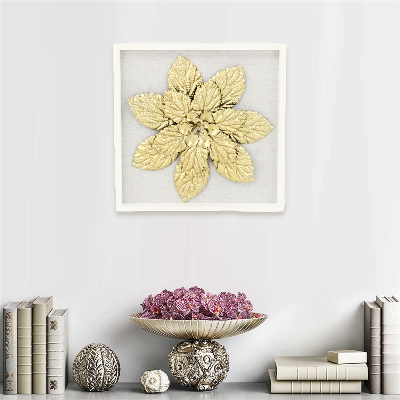Vita Framed Elegant Gold Flower on White Frame
