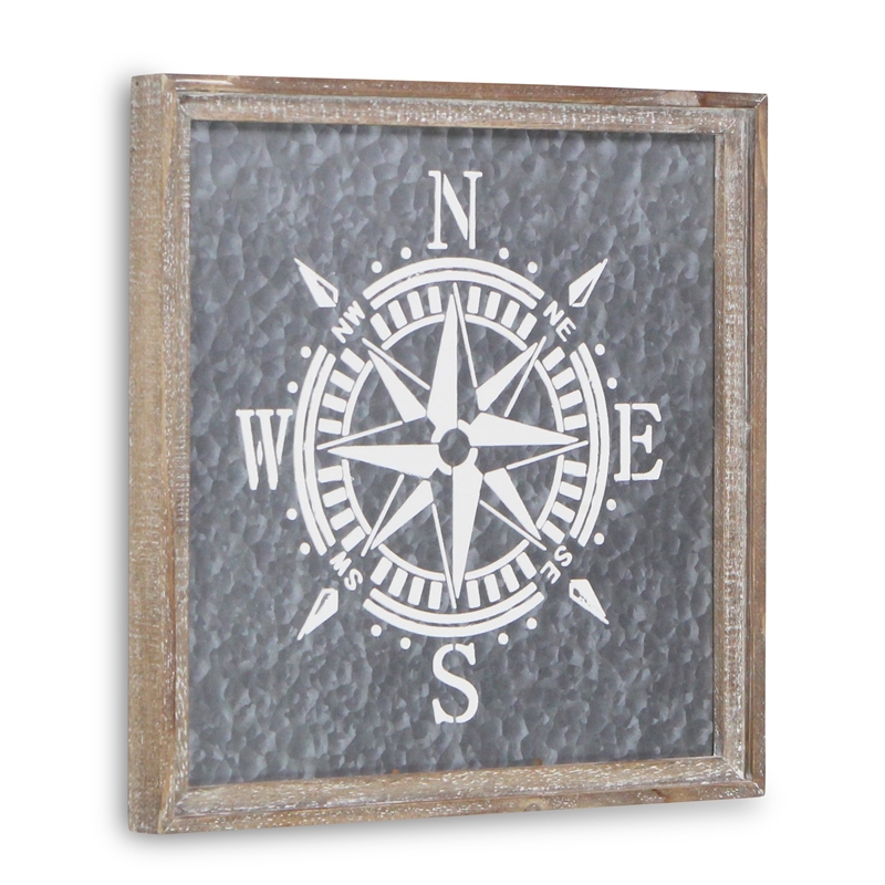 Cowa Painted Compass on Galvanized Backdrop Wall Decor
