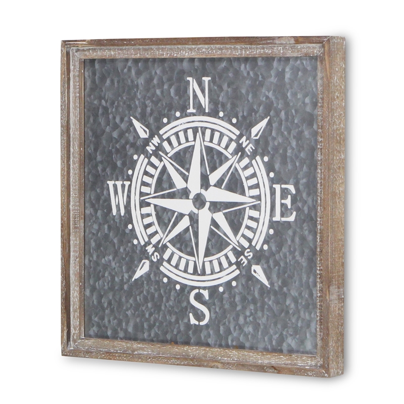 Cowa Painted Compass on Galvanized Backdrop Wall Decor