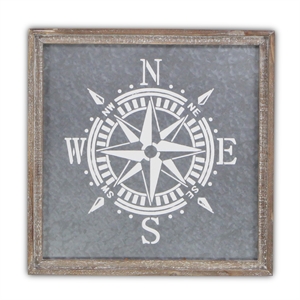 Cowa Painted Compass on Galvanized Backdrop Wall Decor