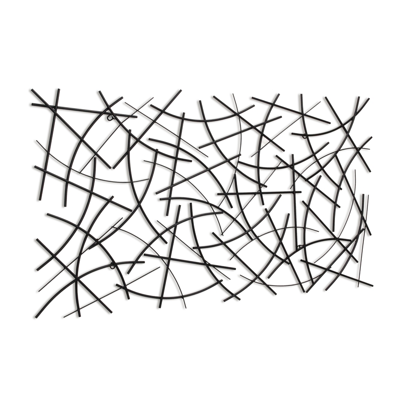 Polaris Rectangle Curved Metal Abstract Wall Art - Black