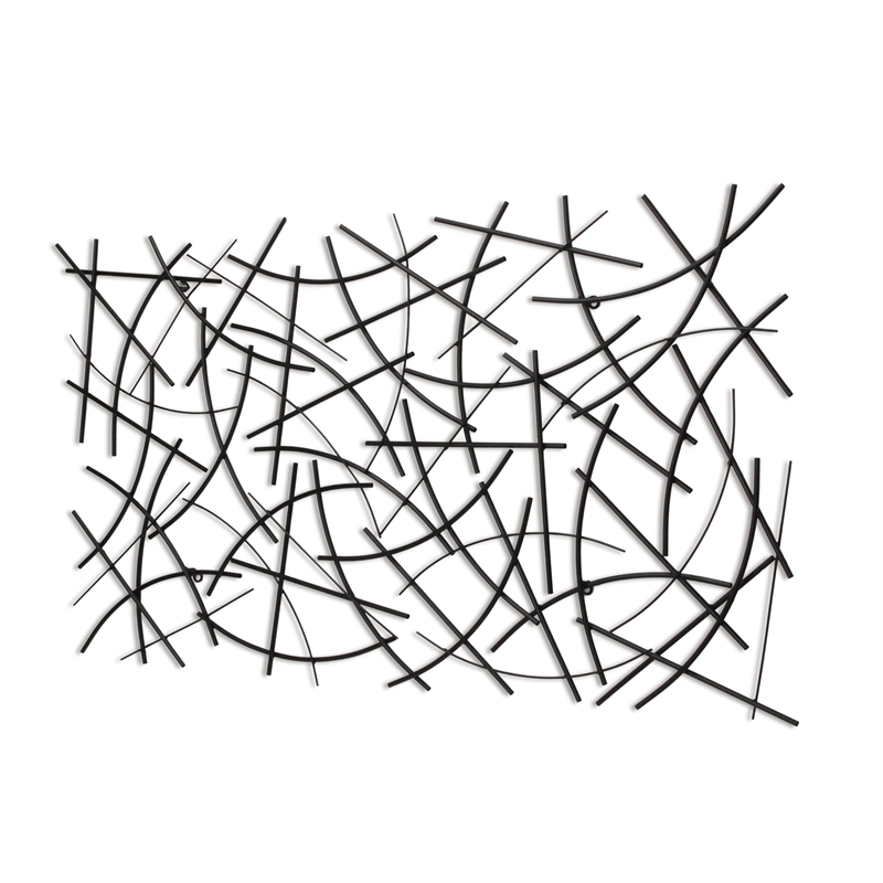 Polaris Rectangle Curved Metal Abstract Wall Art - Black