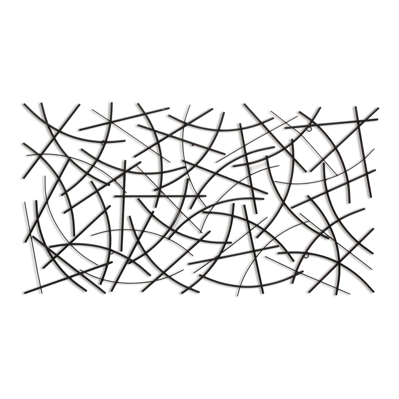 Polaris Rectangle Curved Metal Abstract Wall Art - Black