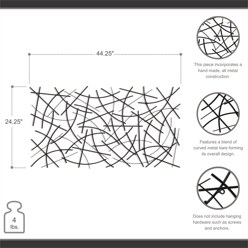 Polaris Rectangle Curved Metal Abstract Wall Art - Black