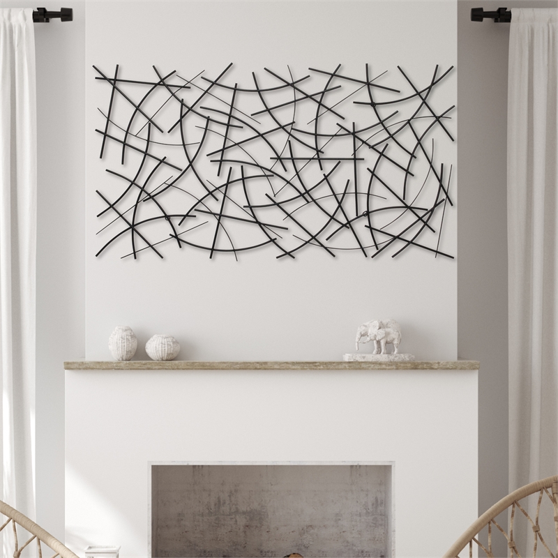 Polaris Rectangle Curved Metal Abstract Wall Art - Black
