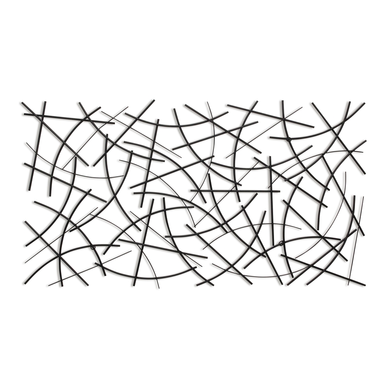 Polaris Rectangle Curved Metal Abstract Wall Art - Black