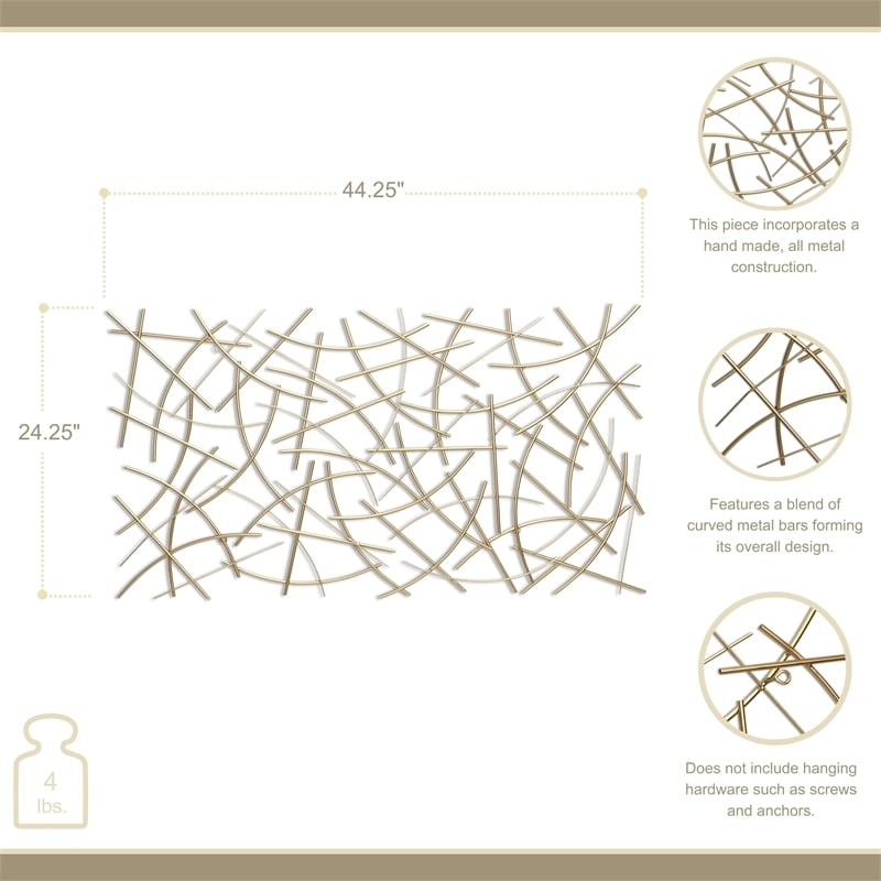Polaris Rectangle Curved Metal Abstract Wall Art - Gold