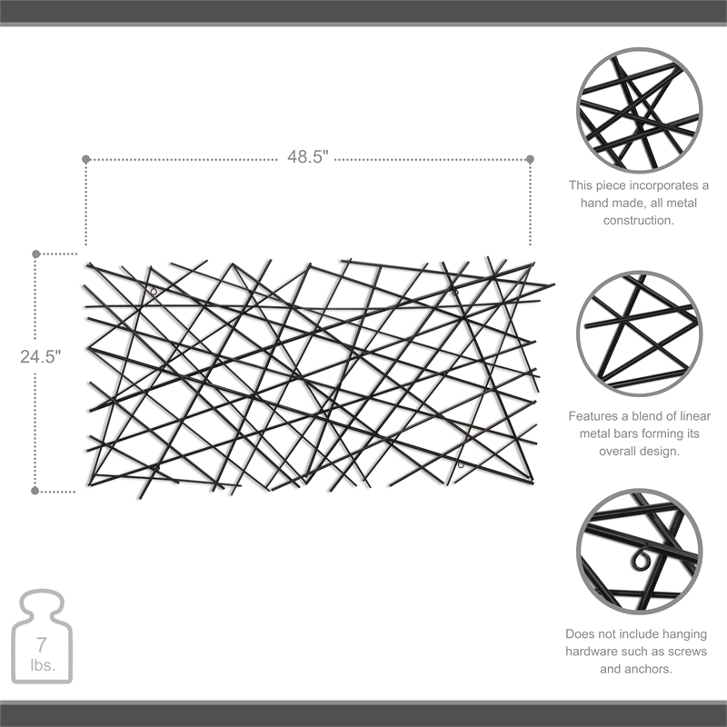 Polaris Rectangle Linear Metal Abstract Wall Art - Black