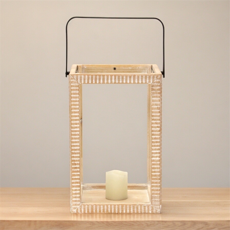 Abner Ridge Patterned Wood Lantern & Handle - Large