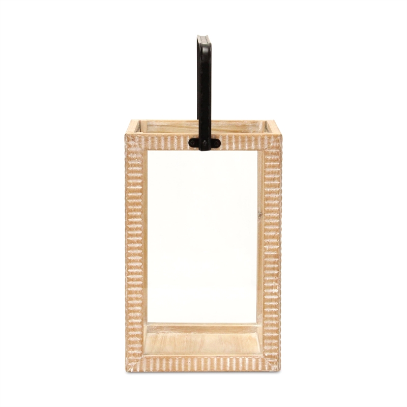 Abner Ridge Patterned Wood Lantern & Handle - Large
