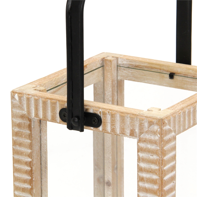 Abner Ridge Patterned Wood Lantern & Handle - Large