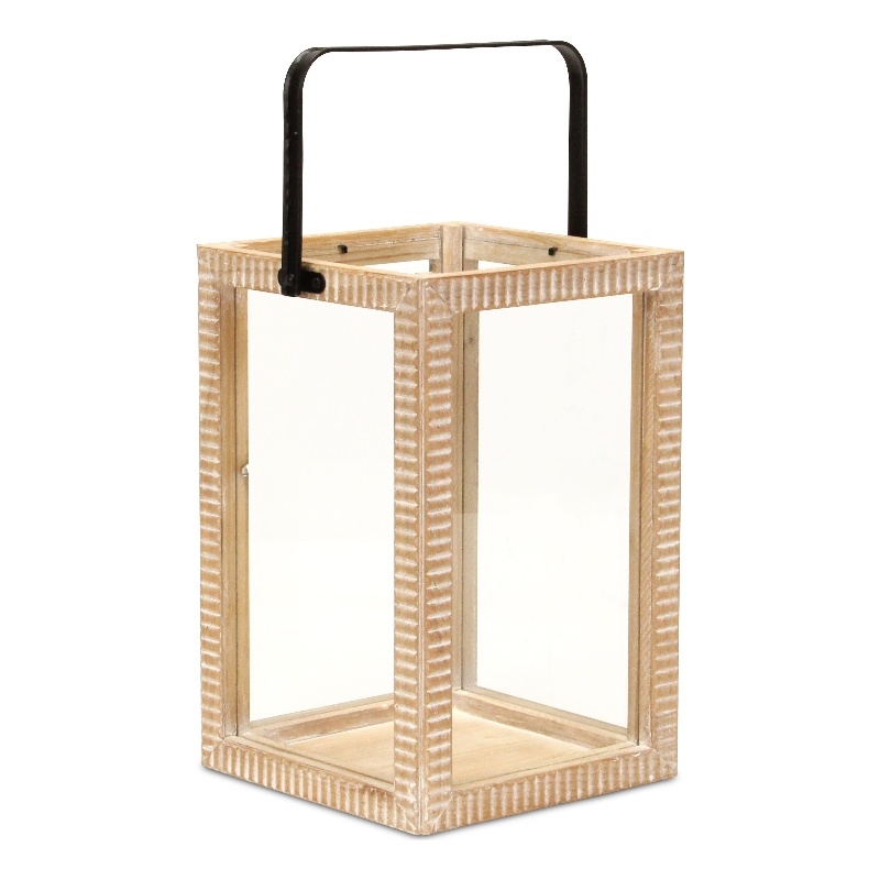 Abner Ridge Patterned Wood Lantern & Handle - Large
