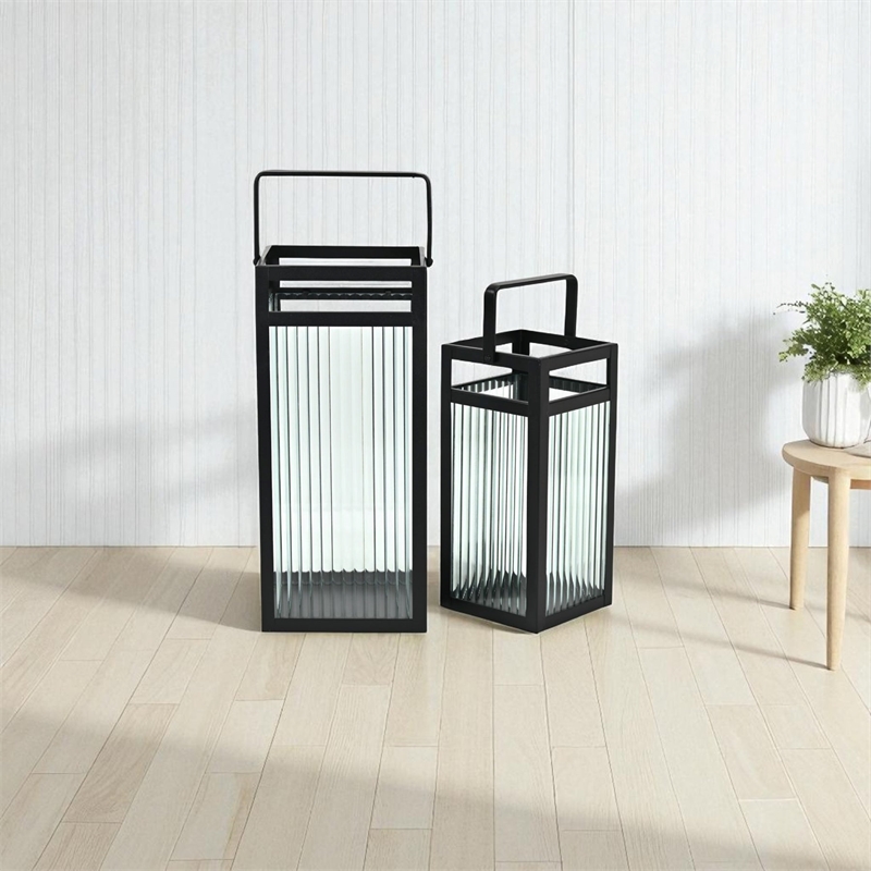 Drusilla Set of 2 Fluted Glass Lanterns - 16