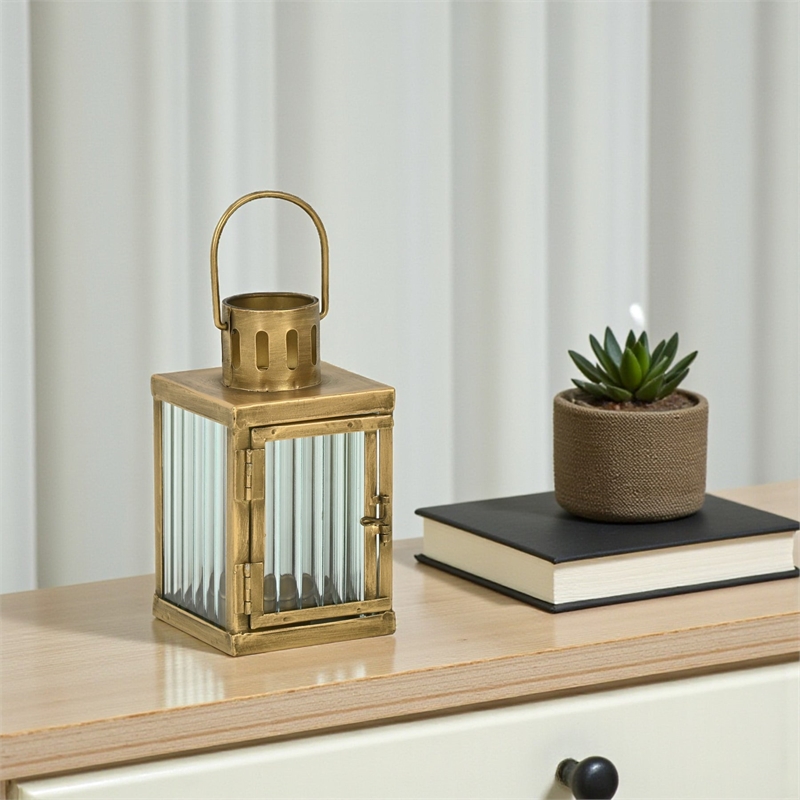 Marzanna 6.75 Fluted Glass & Metal Lantern - Gold