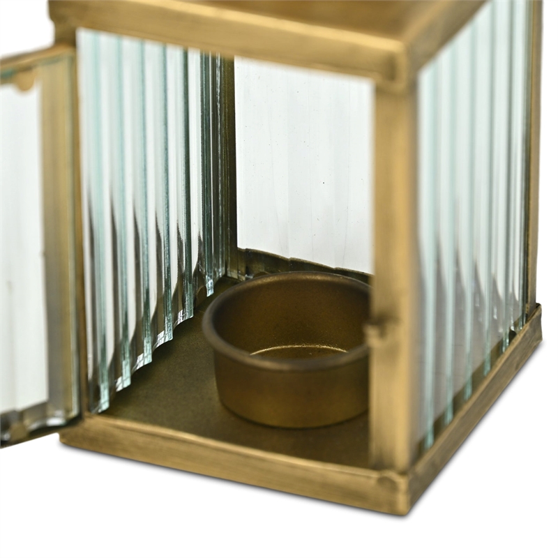 Marzanna 6.75 Fluted Glass & Metal Lantern - Gold