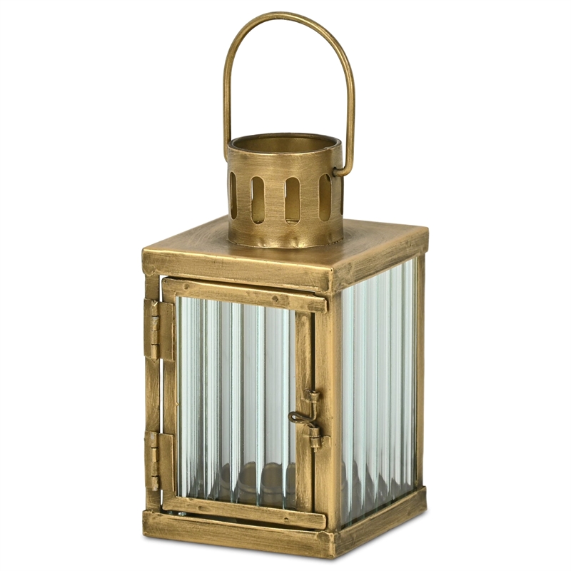 Marzanna 6.75 Fluted Glass & Metal Lantern - Gold