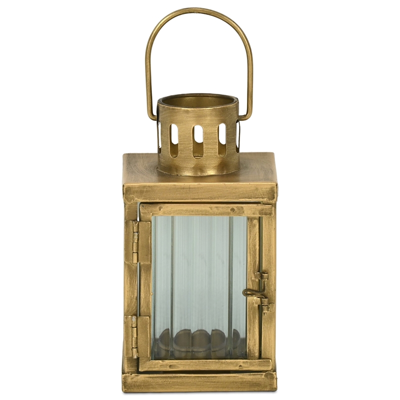 Marzanna 6.75 Fluted Glass & Metal Lantern - Gold