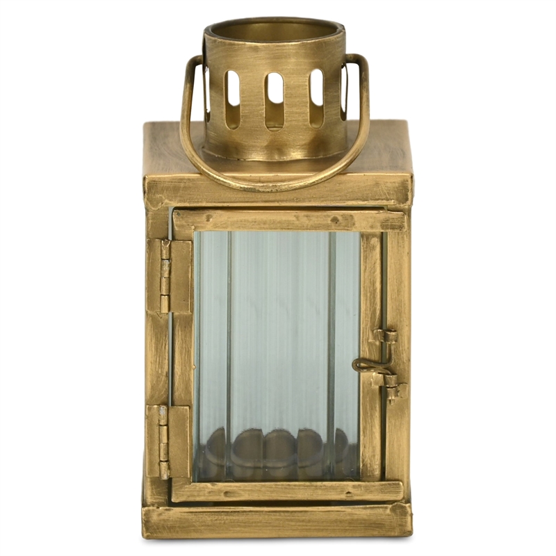 Marzanna 6.75 Fluted Glass & Metal Lantern - Gold
