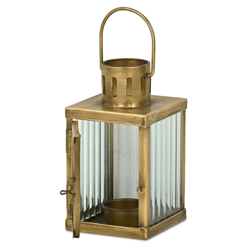 Marzanna 6.75 Fluted Glass & Metal Lantern - Gold