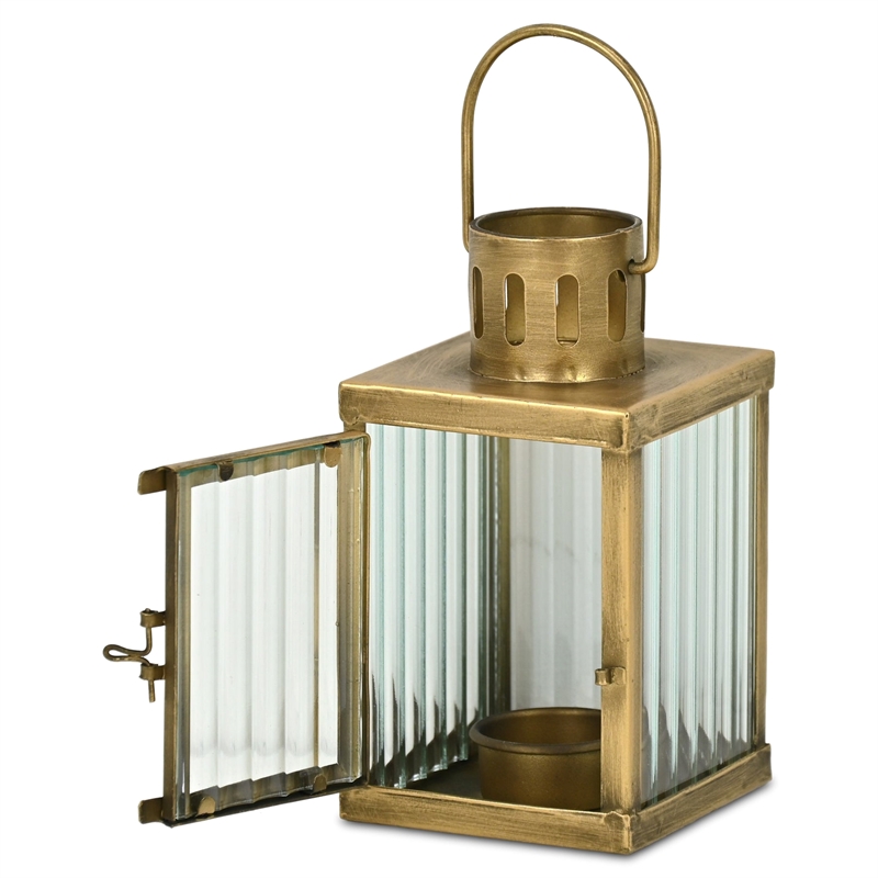 Marzanna 6.75 Fluted Glass & Metal Lantern - Gold
