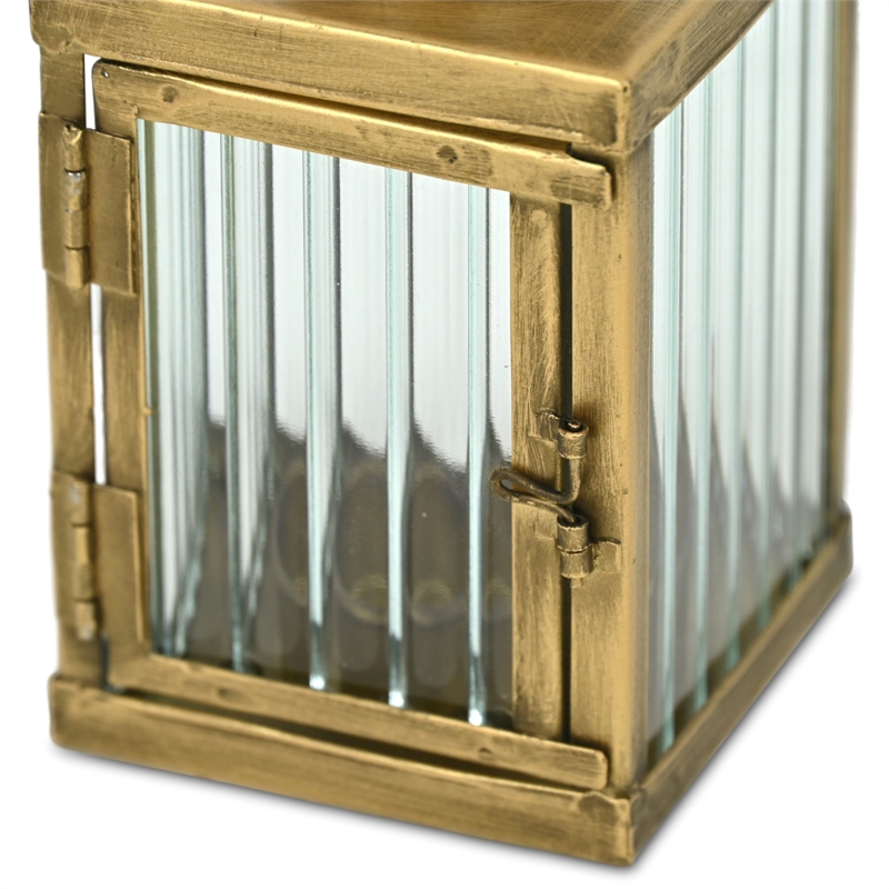 Marzanna 6.75 Fluted Glass & Metal Lantern - Gold