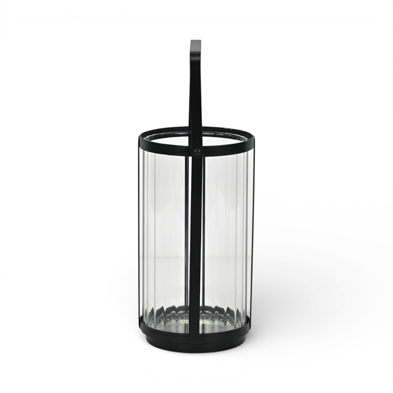Vortial Fluted Glass Candle Lantern with Black Metal Frame - Large