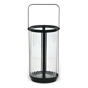 Vortial Fluted Glass Candle Lantern with Black Metal Frame - Large