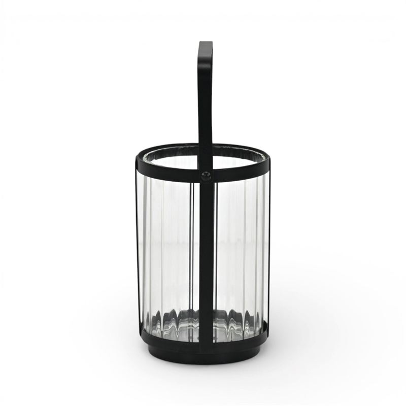 Vortial Fluted Glass Candle Lantern with Black Metal Frame - Medium