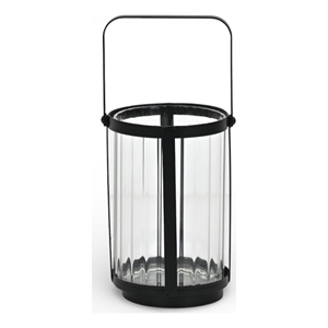 Vortial Fluted Glass Candle Lantern with Black Metal Frame - Medium