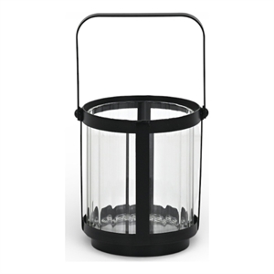 Vortial Fluted Glass Candle Lantern with Black Metal Frame - Small