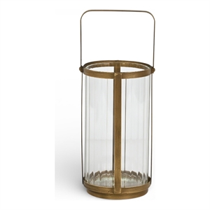 Vortial Fluted Glass Candle Lantern with Gold Metal Frame - Large